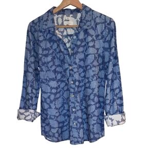 LOFT Women's Floral Blue Button Down Shirt